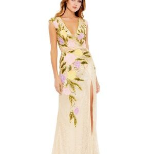 Mac Duggal Cream Gown Sleeveless V-Neck Wedding